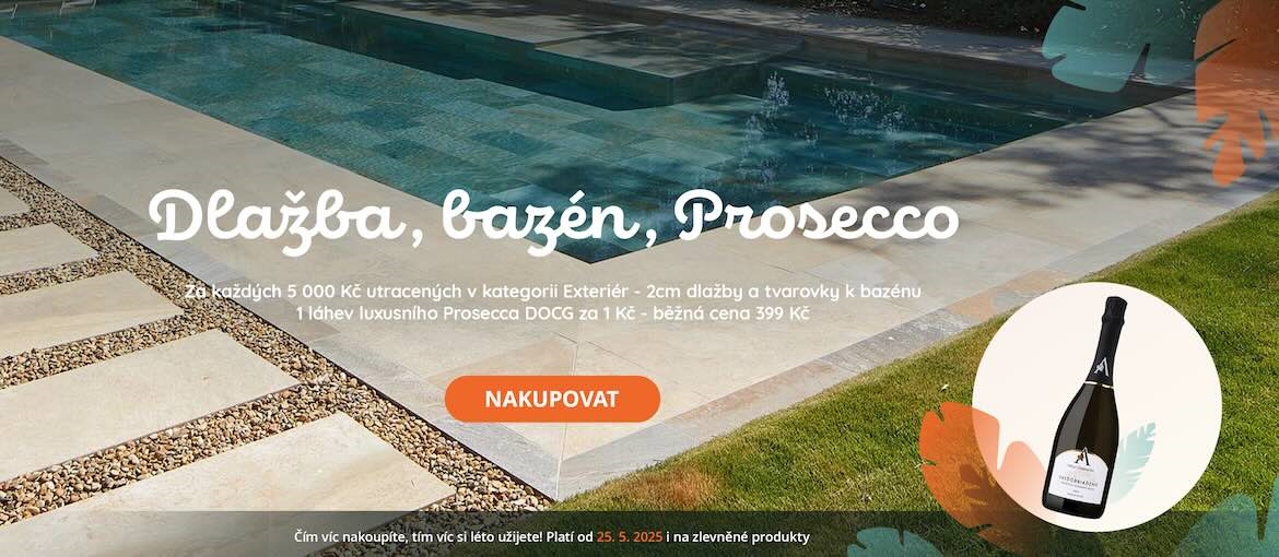 Dlažba. Bazén. Prosecco.