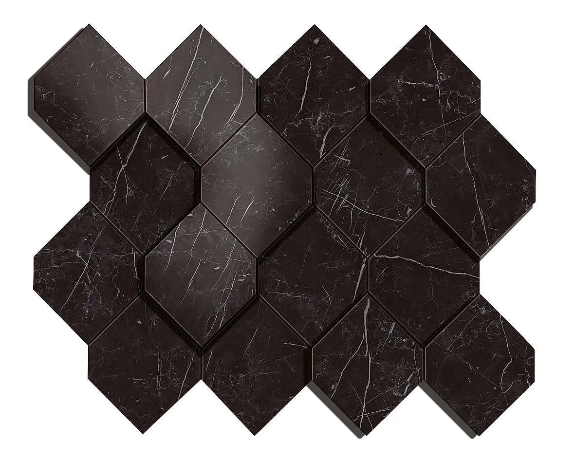 Marvel Nero Marquina Mosaico Esagono D 28,2×35,3